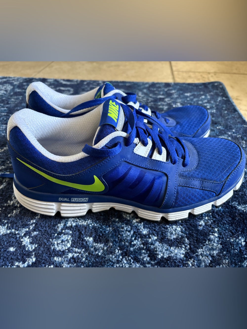 Nike Blue Running Sneakers with Neon Green Swoosh